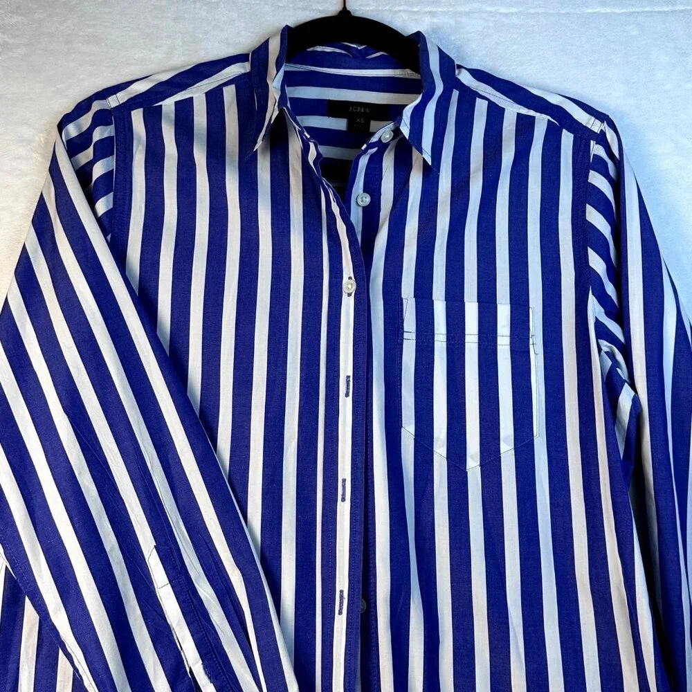 J.Crew Blue White Striped Long-Sleeve Button-Down Shirt Dress XS Preppy Oldmoney - Picture 7 of 13